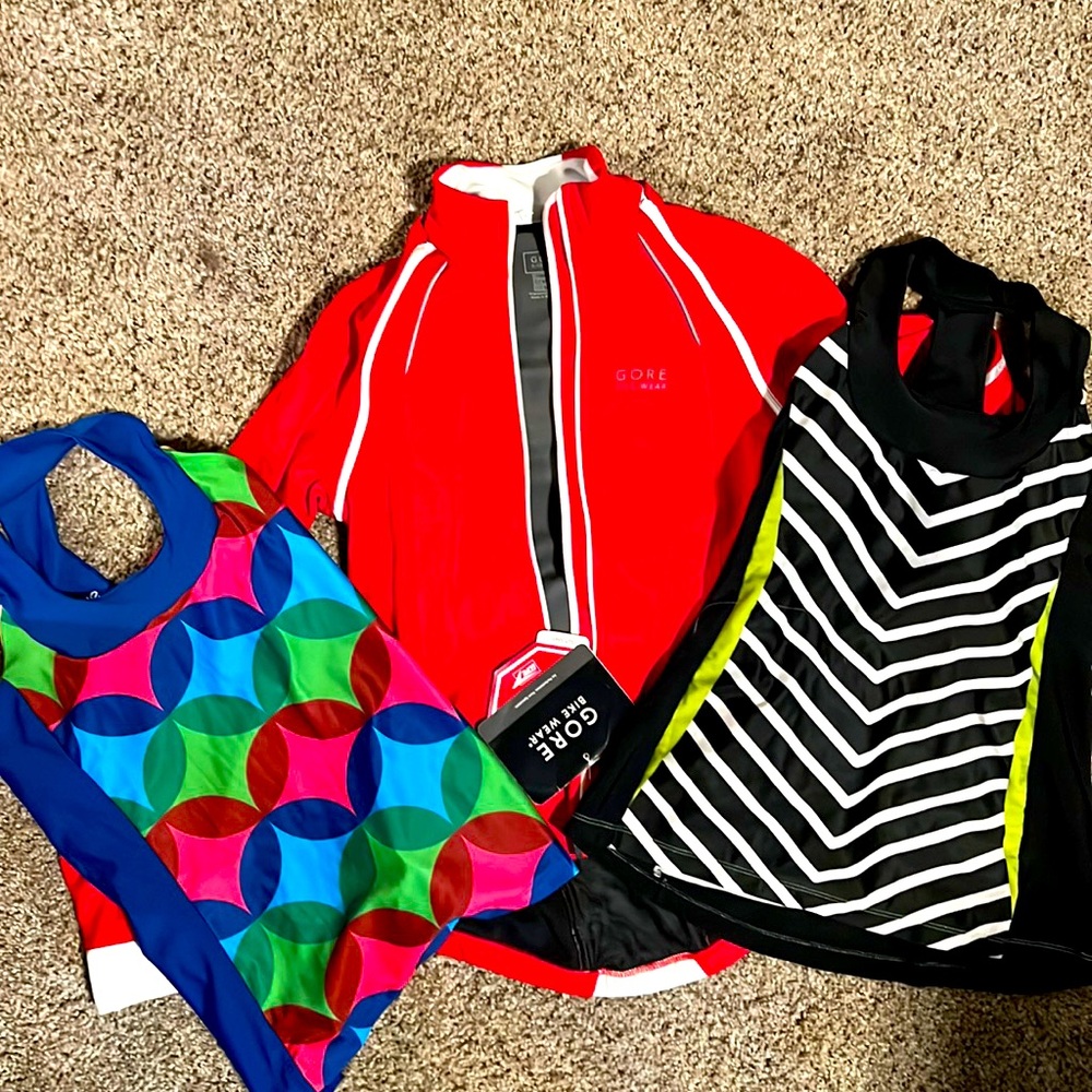 Cycling bundle : Gore & Moxie in NWT and EUC condition tops size small jacket xs
